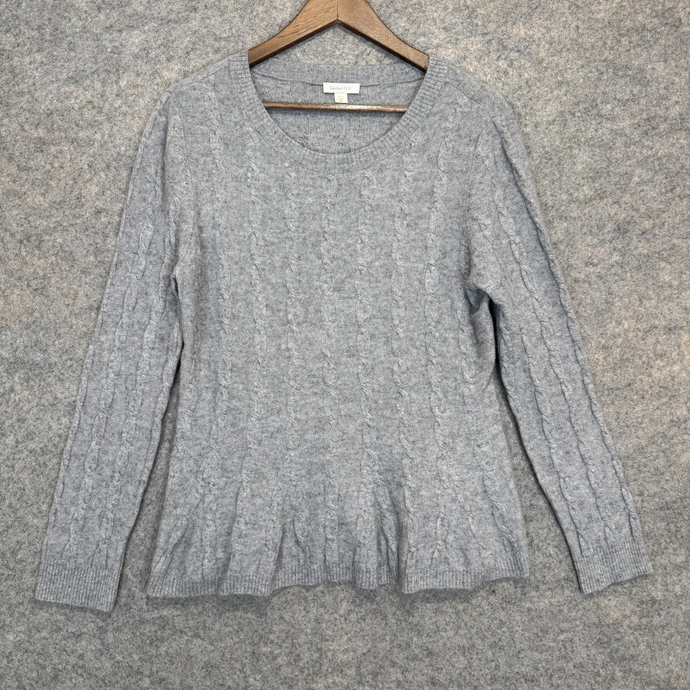 Garnet Hill 100% Cashmere Cable Knit Sweater Womens XL Gathered Peplum Flair